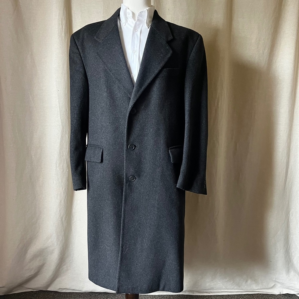 Vintage Italian Wool‎ Overcoat Executive Collection Charcoal Mens 38 R